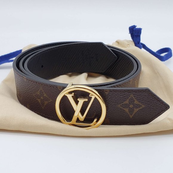 100% Authentic Louis Vuitton Circle Reversible Canvas and Leather Belt 85 - Picture 2 of 13